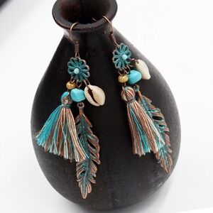 *EVIE* Blue x Brown Fashion Dangle Earrings